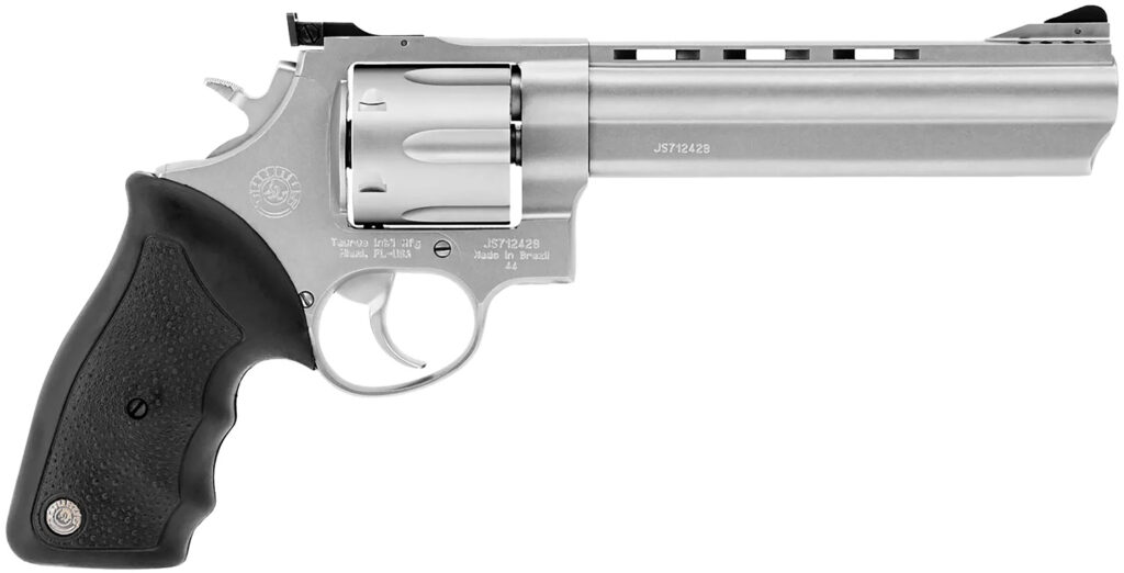 Taurus 2-440069 44  Large 44 Rem Mag 6 Shot 6.50" Matte Stainless Ported Barrel, Cylinder & Frame, Black Finger Grooved Rubber Grip, Transfer Bar Safety, Exposed Hammer