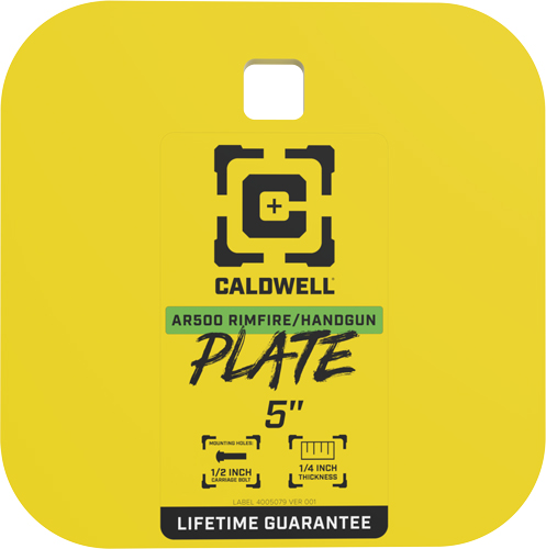 CALDWELL AR500 5" GONG TARGET - 1/4" RIMFIRE/HANDGUN STEEL YLW