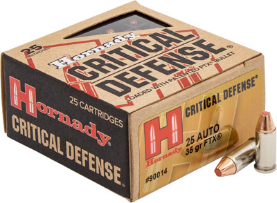 HORNADY CRITICAL DEFENSE - 25 ACP 35GR FTX 25RD 10BX/CS
